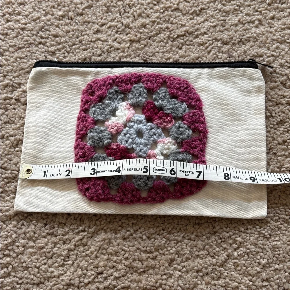 Crochet Accent Cosmetic Bag in Cream and Pink